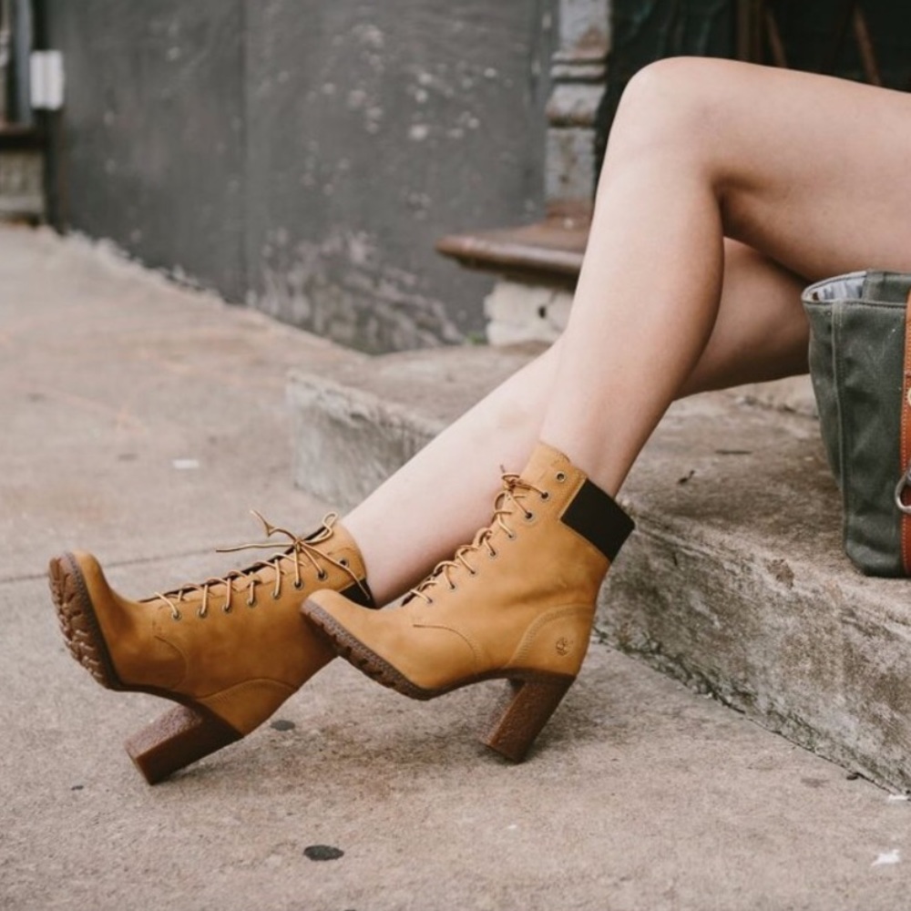 Timberland “glancy” heeled booties